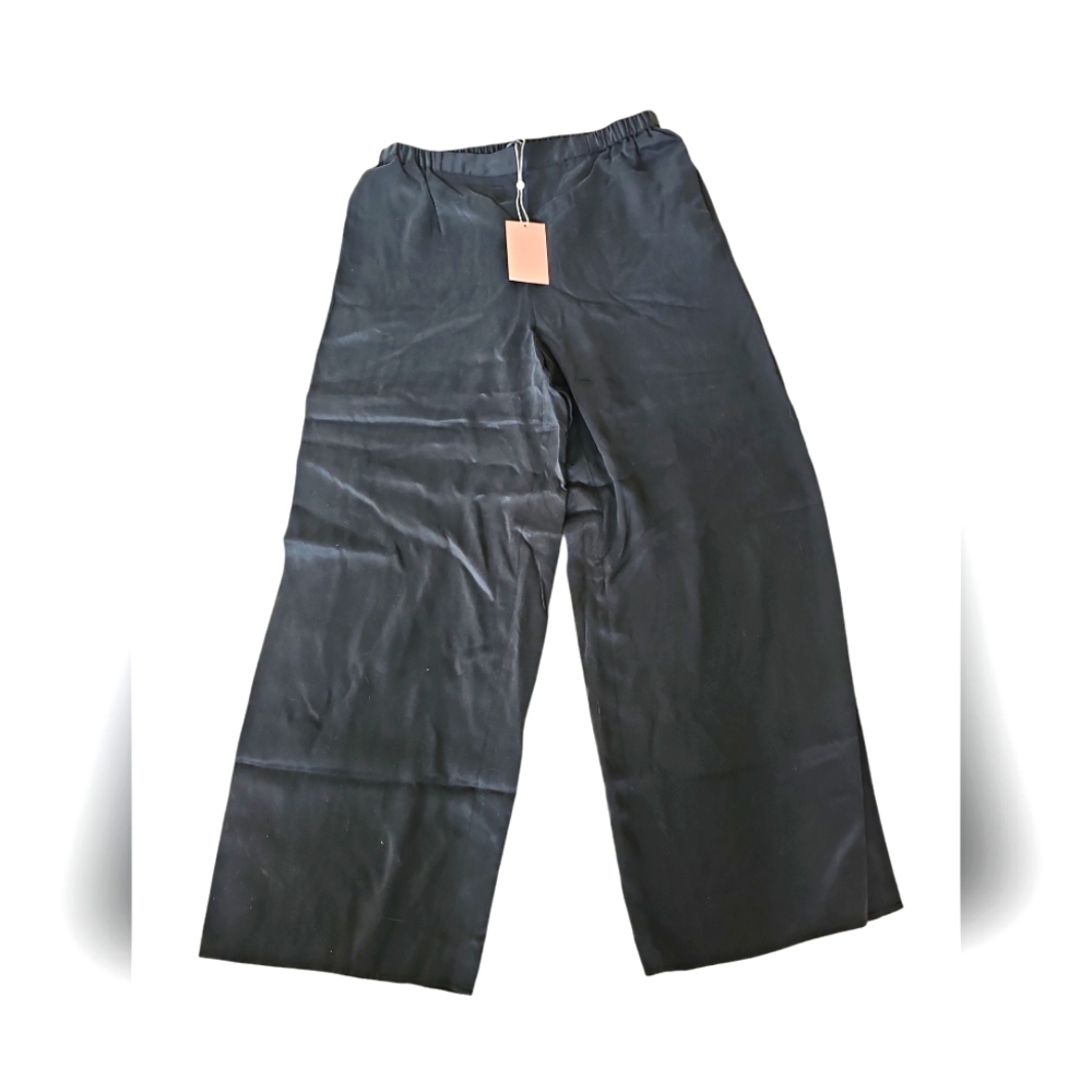 Quince Black Wide-Leg Silk Pants